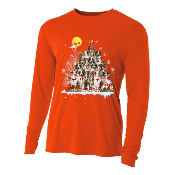 Australian Shepherd Dog Lover Matching Santa Christmas Tree Cute Gift Cooling Performance Long Sleeve Crew