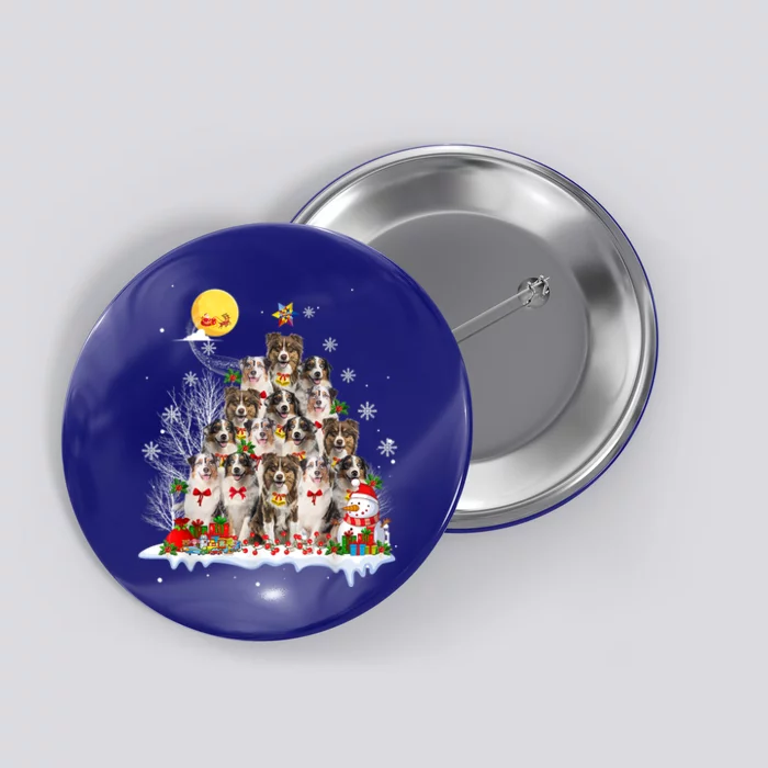 Australian Shepherd Dog Lover Matching Santa Christmas Tree Cute Gift Button