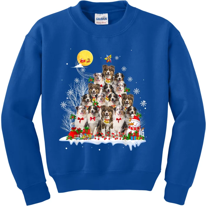 Australian Shepherd Dog Lover Matching Santa Christmas Tree Cute Gift Kids Sweatshirt