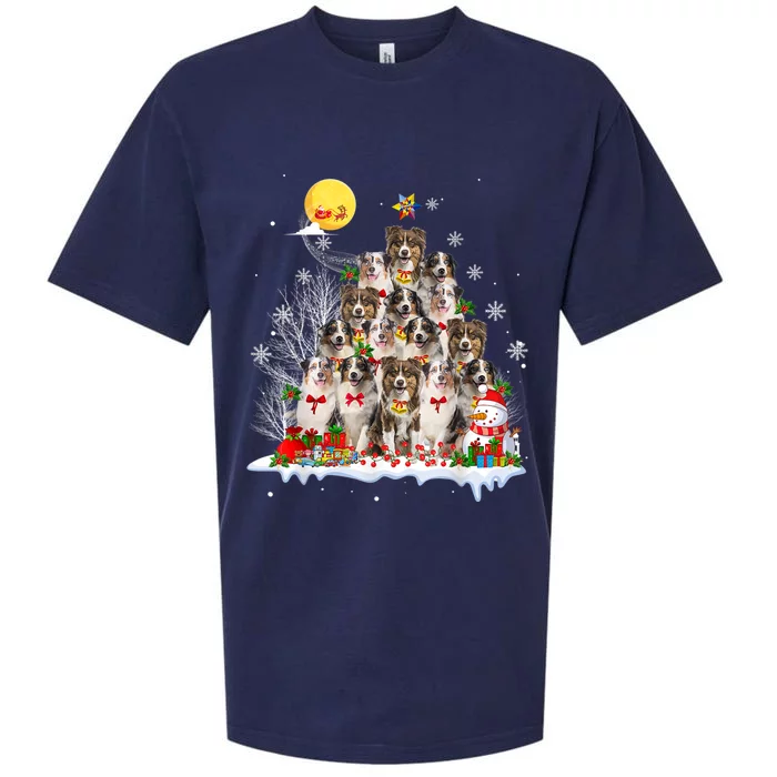 Australian Shepherd Dog Lover Matching Santa Christmas Tree Cute Gift Sueded Cloud Jersey T-Shirt