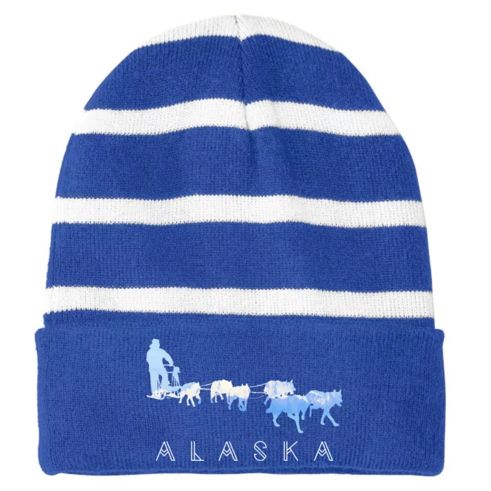 Alaska Sled Dogs Mushing Gift Sled Dog Team Snow Mountain Scene Gift Striped Beanie with Solid Band