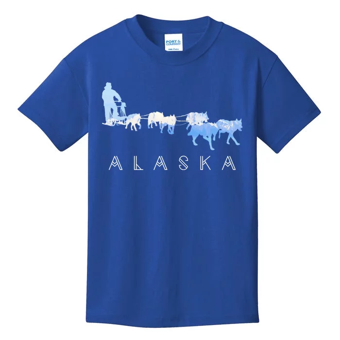 Alaska Sled Dogs Mushing Gift Sled Dog Team Snow Mountain Scene Gift Kids T-Shirt