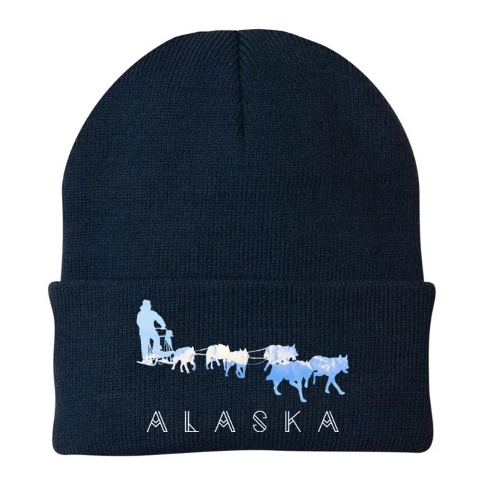 Alaska Sled Dogs Mushing Gift Sled Dog Team Snow Mountain Scene Gift Knit Cap Winter Beanie