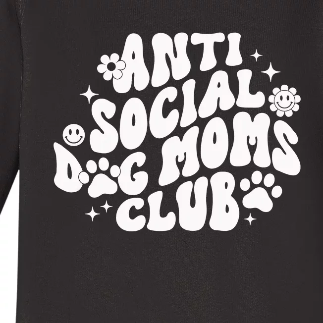 Anti Social Dog Moms Club Black Baby Long Sleeve Bodysuit