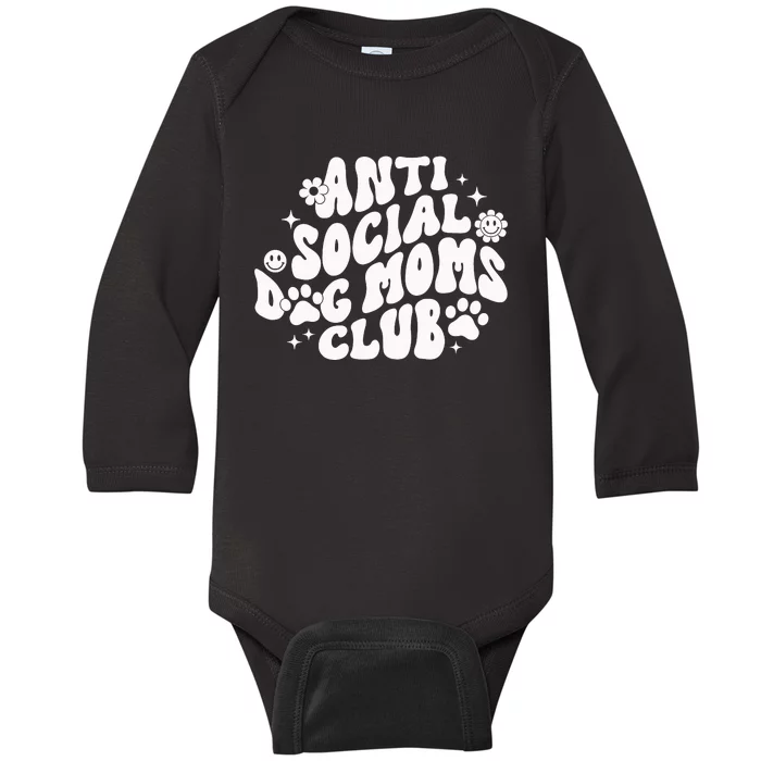 Anti Social Dog Moms Club Black Baby Long Sleeve Bodysuit