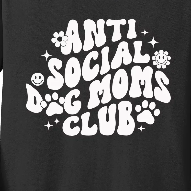 Anti Social Dog Moms Club Black Kids Long Sleeve Shirt