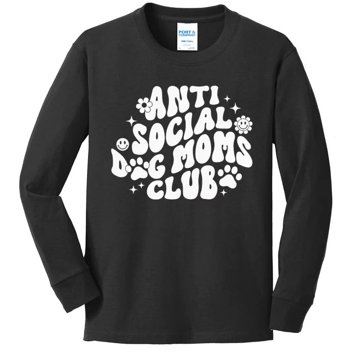 Anti Social Dog Moms Club Black Kids Long Sleeve Shirt