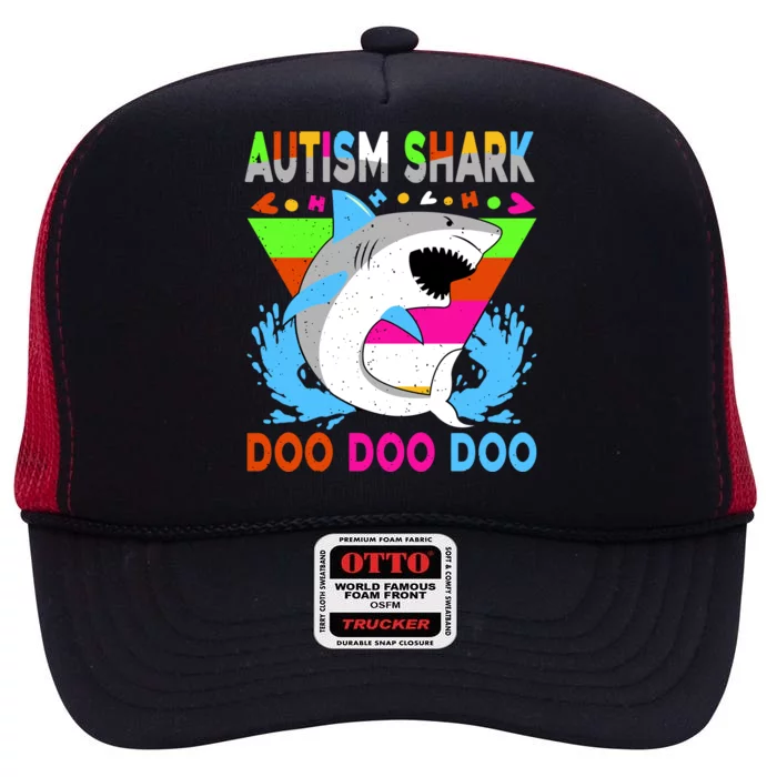 Autism Shark Doo Doo Doo Awareness Puzzle High Crown Mesh Trucker Hat