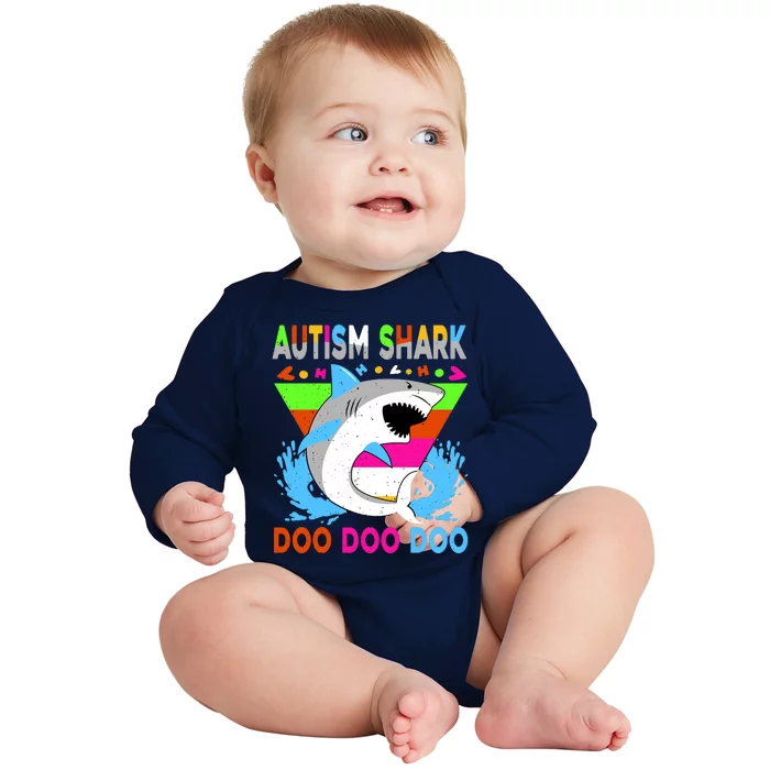 Autism Shark Doo Doo Doo Awareness Puzzle Baby Long Sleeve Bodysuit