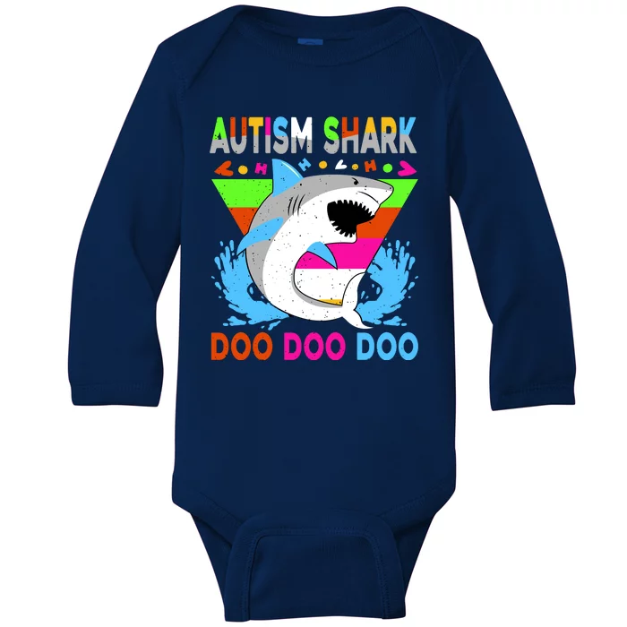 Autism Shark Doo Doo Doo Awareness Puzzle Baby Long Sleeve Bodysuit