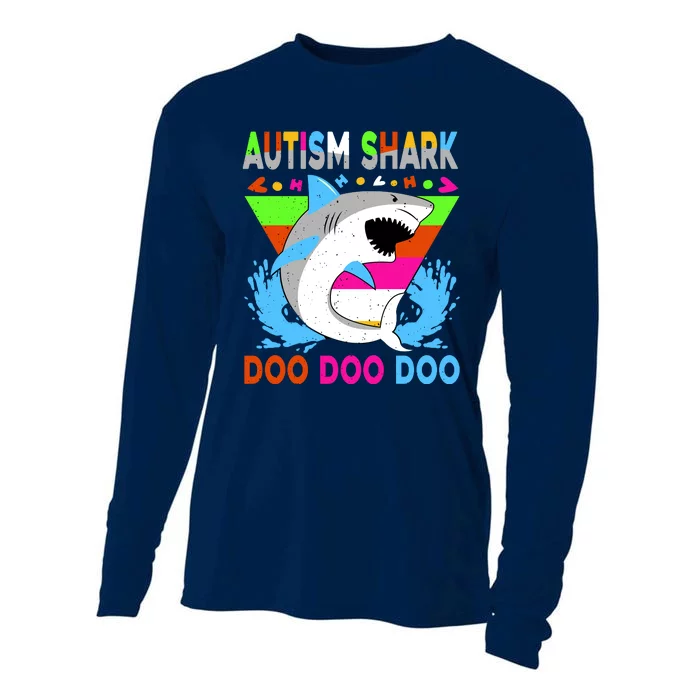 Autism Shark Doo Doo Doo Awareness Puzzle Cooling Performance Long Sleeve Crew