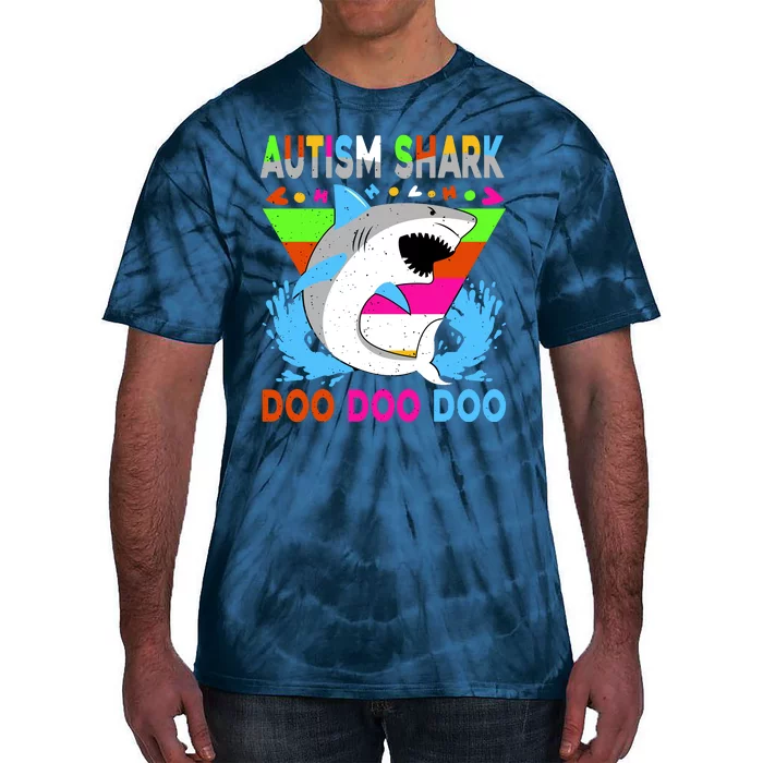 Autism Shark Doo Doo Doo Awareness Puzzle Tie-Dye T-Shirt