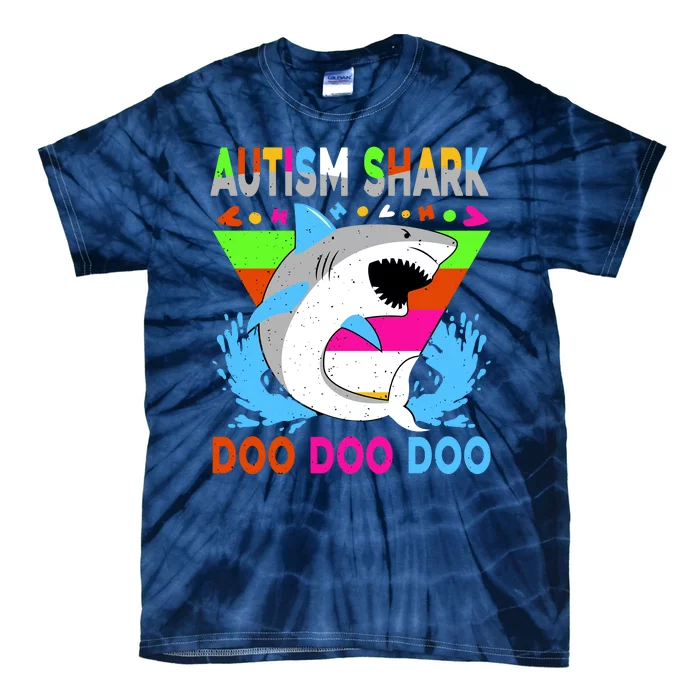 Autism Shark Doo Doo Doo Awareness Puzzle Tie-Dye T-Shirt