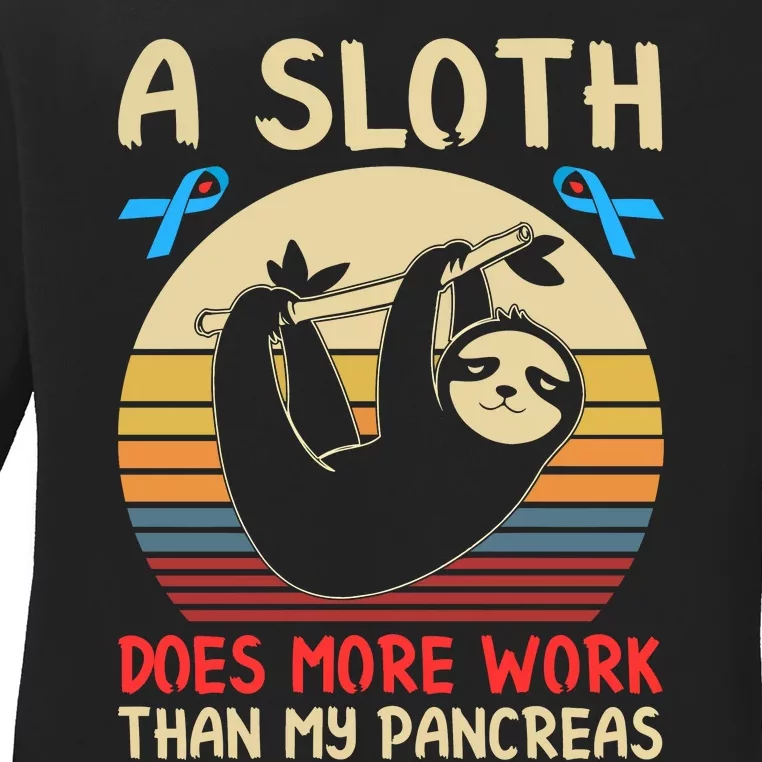 A Sloth Does More Work Than My Pancreas Ladies Long Sleeve Shirt