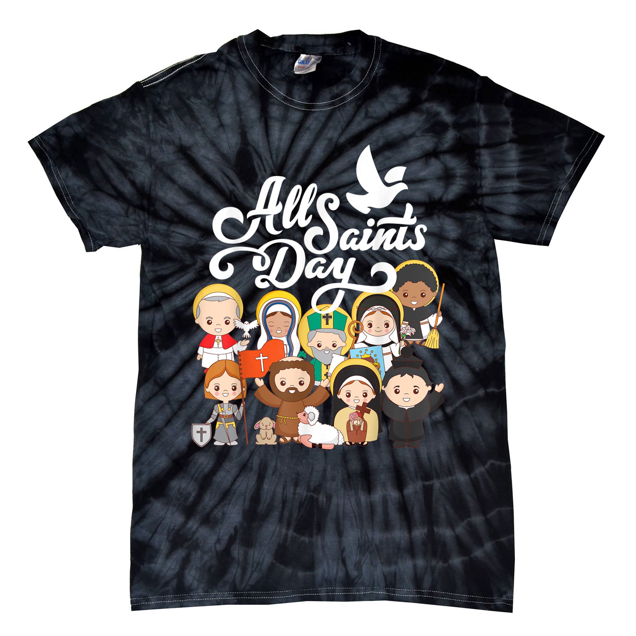 TeeShirtPalace All Saints Day Kids Catholic St Francis Therese Joan of Arc Tie-Dye T-Shirt