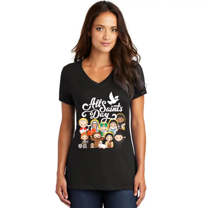 All Saints Day Kids Catholic St Francis Therese Joan Of Arc Women's V-Neck T-Shirt