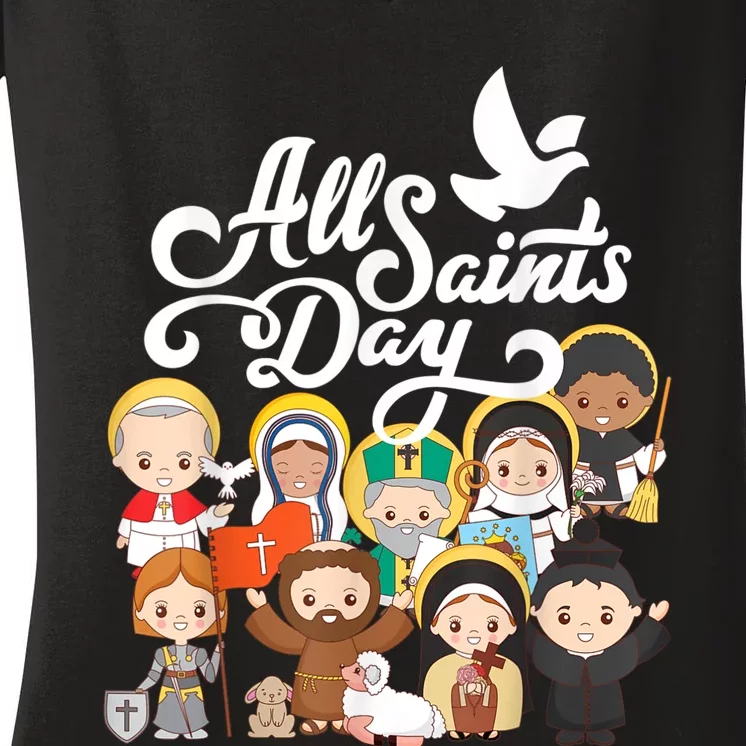 All Saints Day Kids Catholic St Francis Therese Joan Of Arc Women's V-Neck T-Shirt