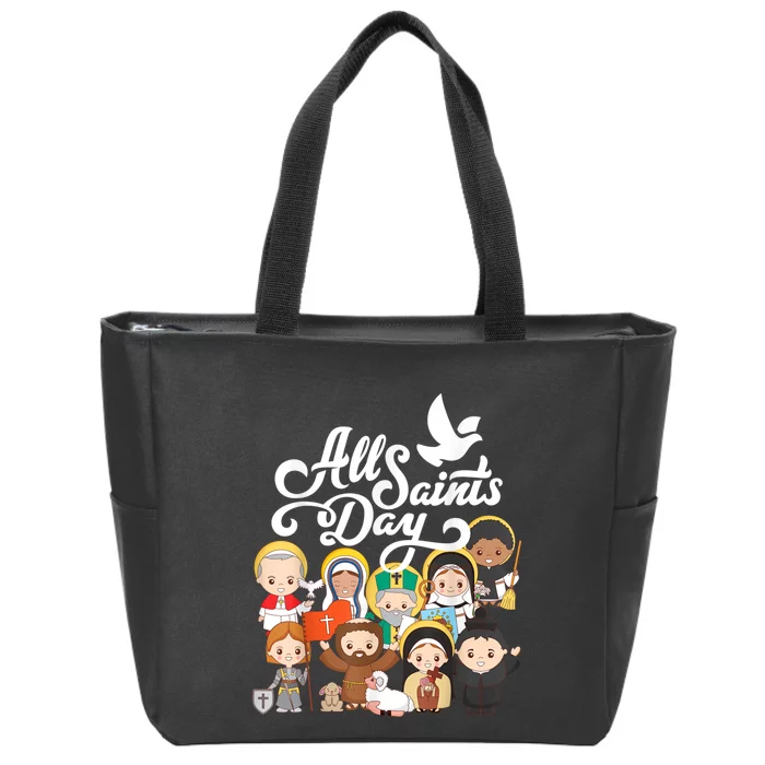 All Saints Day Kids Catholic St Francis Therese Joan Of Arc Zip Tote Bag