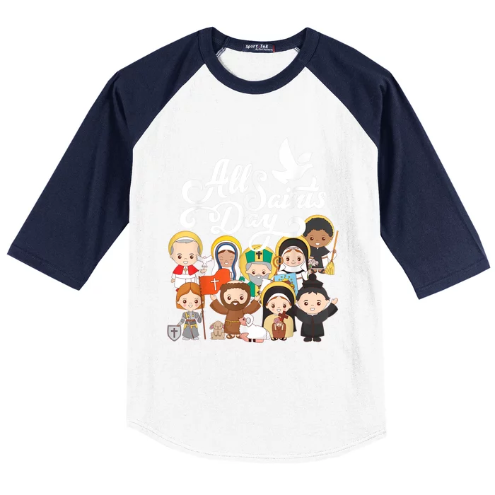 All Saints Day Kids Catholic St Francis Therese Joan Of Arc Baseball Sleeve Shirt