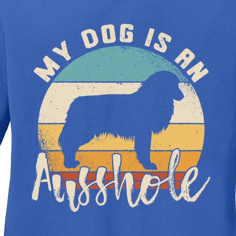 Australian Shepherd Dog Is An Ausshole Retro Aussie Shepherd Gift Ladies Long Sleeve Shirt