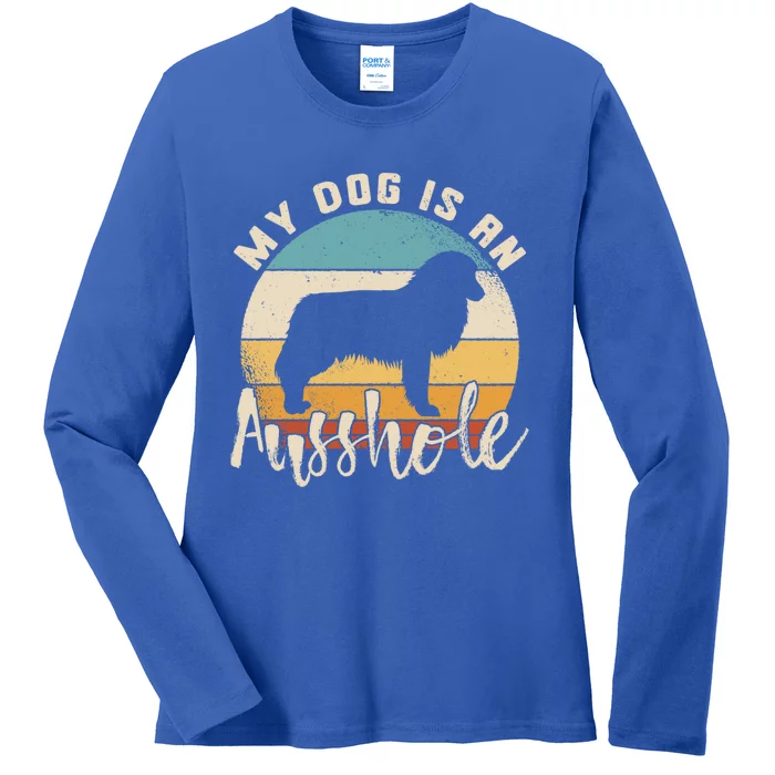 Australian Shepherd Dog Is An Ausshole Retro Aussie Shepherd Gift Ladies Long Sleeve Shirt