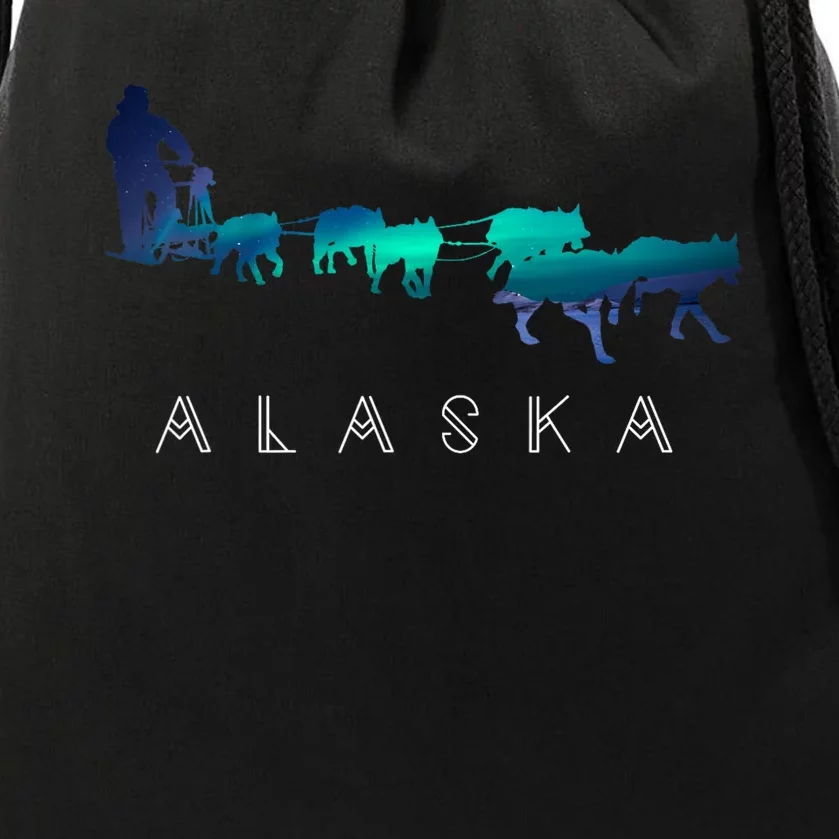 Alaska Sled Dogs Mushing Sled Dog Team A.U.R.O.R.A Borealis Scene Drawstring Bag