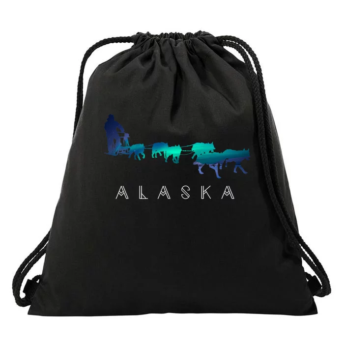 Alaska Sled Dogs Mushing Sled Dog Team A.U.R.O.R.A Borealis Scene Drawstring Bag