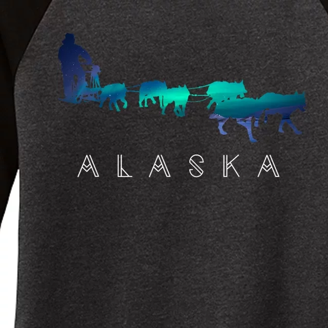 Alaska Sled Dogs Mushing Sled Dog Team A.U.R.O.R.A Borealis Scene Women's Tri-Blend 3/4-Sleeve Raglan Shirt