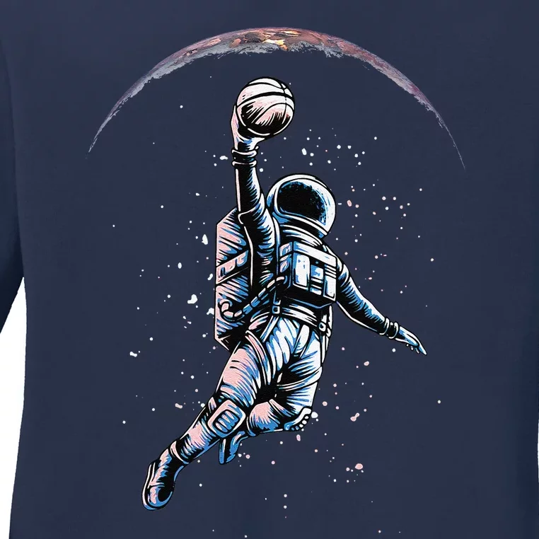 Astronaut Slam Dunk Space Basketball Lover Cool Universe Ladies Long Sleeve Shirt