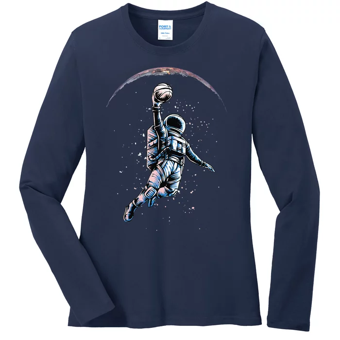 Astronaut Slam Dunk Space Basketball Lover Cool Universe Ladies Long Sleeve Shirt