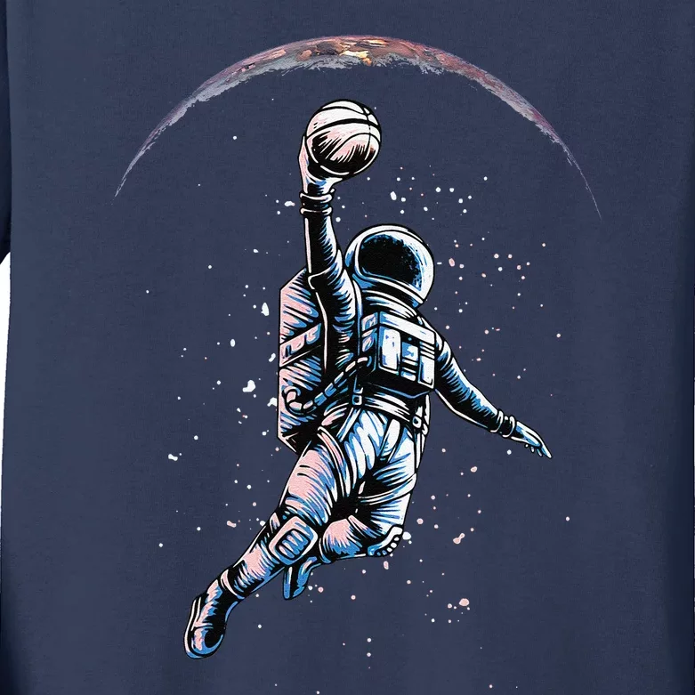 Astronaut Slam Dunk Space Basketball Lover Cool Universe Kids Long Sleeve Shirt