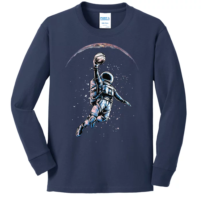 Astronaut Slam Dunk Space Basketball Lover Cool Universe Kids Long Sleeve Shirt