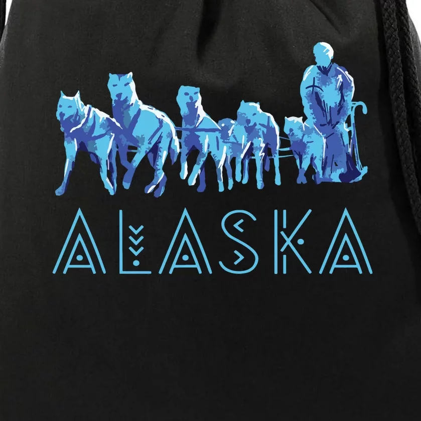 Alaska Sled Dogs Mushing Team Snow Sledding Mountain Scene Drawstring Bag