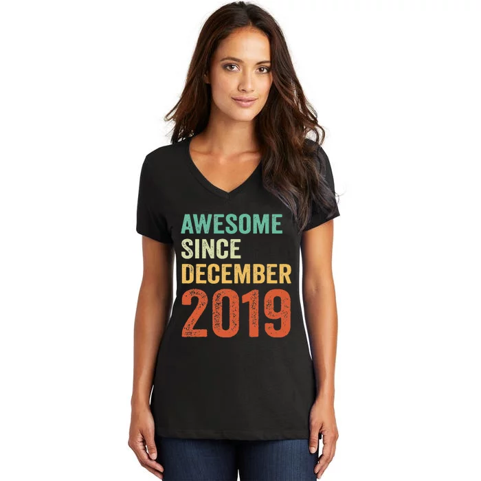 Awesome Since December 2019 3rd Birthday 3 Years Old Gift Women's V-Neck T-Shirt