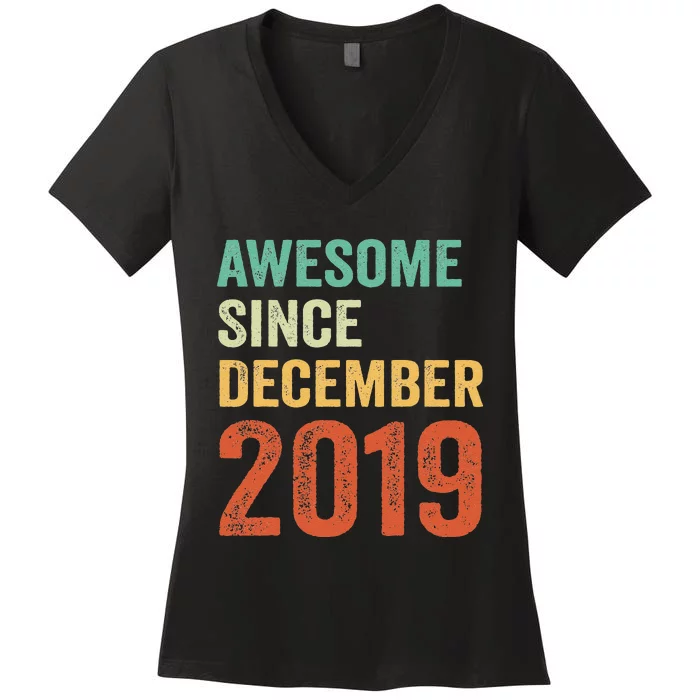 Awesome Since December 2019 3rd Birthday 3 Years Old Gift Women's V-Neck T-Shirt