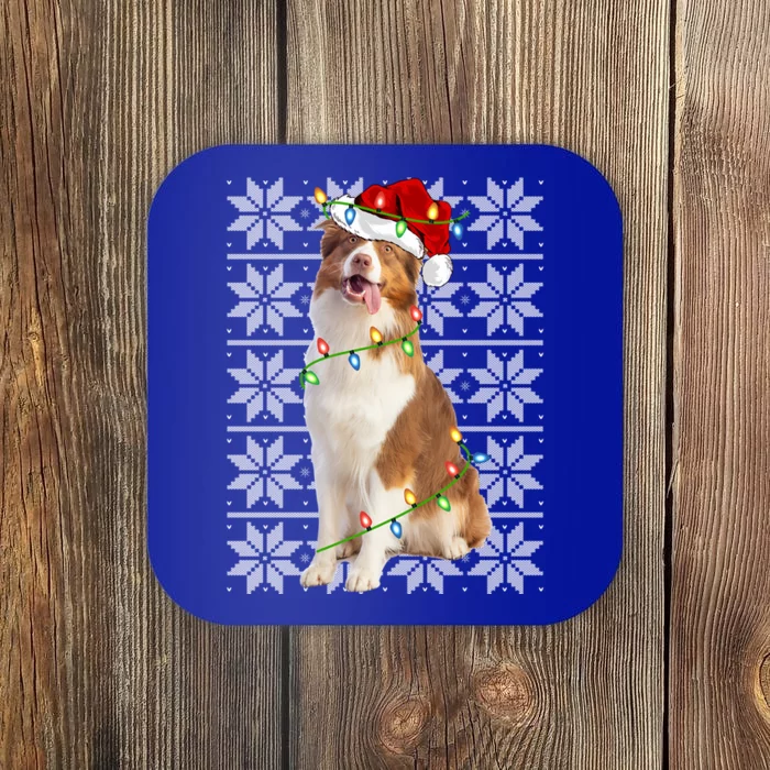 Australian Shepherd Dog Xmas Lighting Ugly Sweater Christmas Funny Gift Coaster