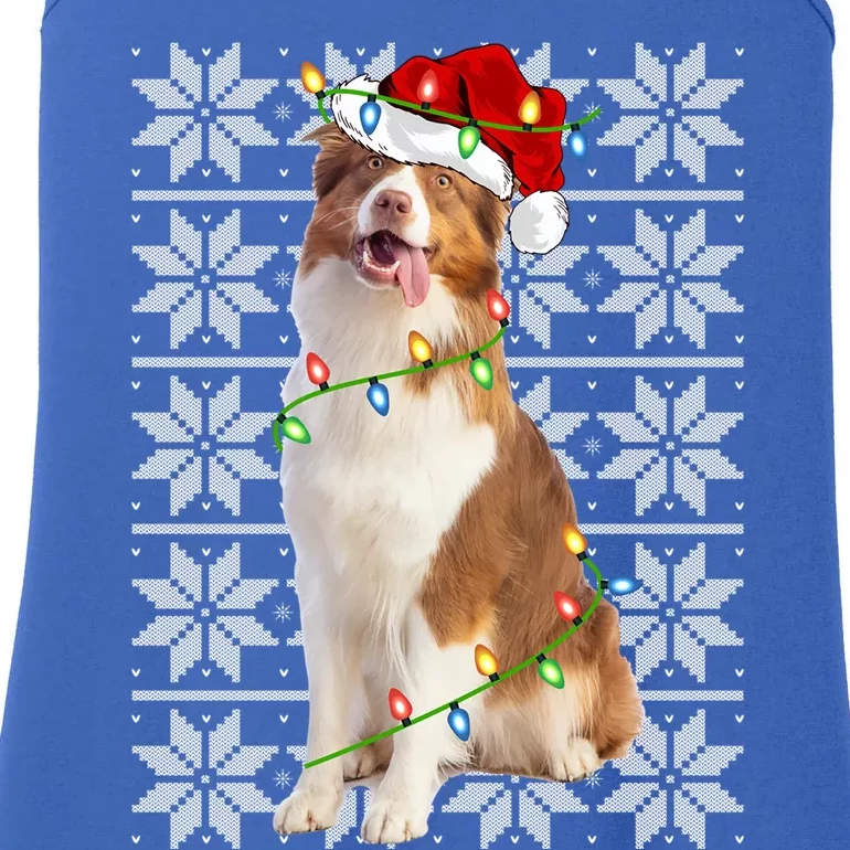 Australian Shepherd Dog Xmas Lighting Ugly Sweater Christmas Funny Gift Ladies Essential Tank