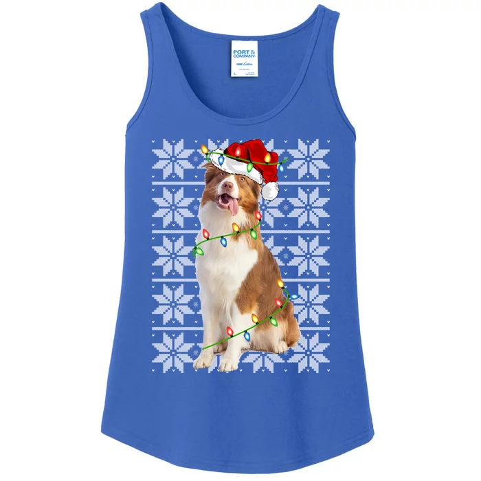 Australian Shepherd Dog Xmas Lighting Ugly Sweater Christmas Funny Gift Ladies Essential Tank