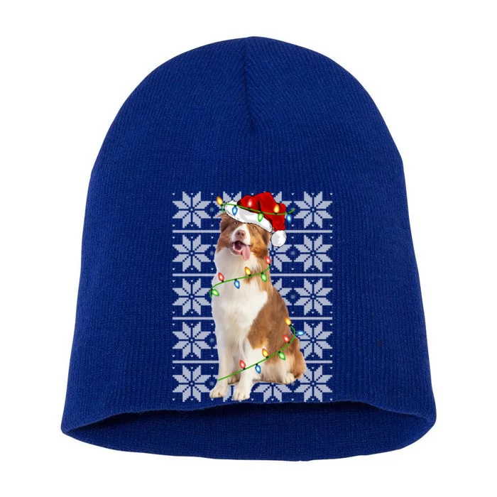 Australian Shepherd Dog Xmas Lighting Ugly Sweater Christmas Funny Gift Short Acrylic Beanie