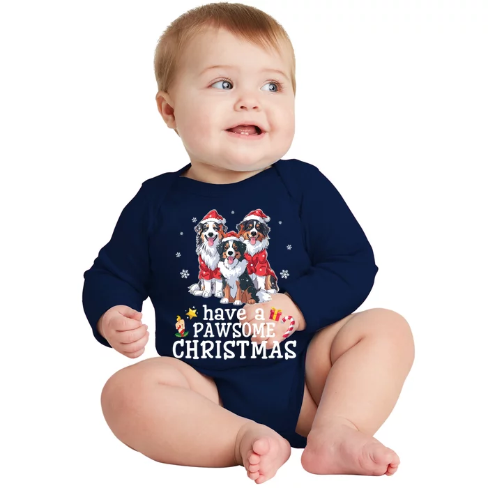 Australian Shepherd Dogs Merry Day Have A Pawsome Christmas Gift Baby Long Sleeve Bodysuit