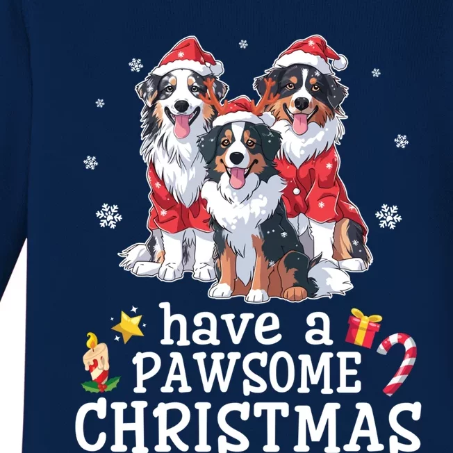 Australian Shepherd Dogs Merry Day Have A Pawsome Christmas Gift Baby Long Sleeve Bodysuit