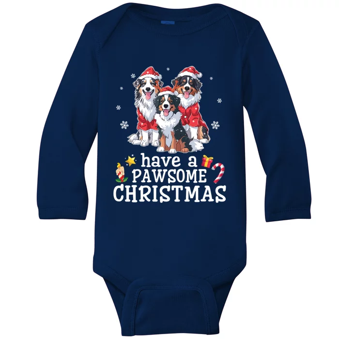 Australian Shepherd Dogs Merry Day Have A Pawsome Christmas Gift Baby Long Sleeve Bodysuit