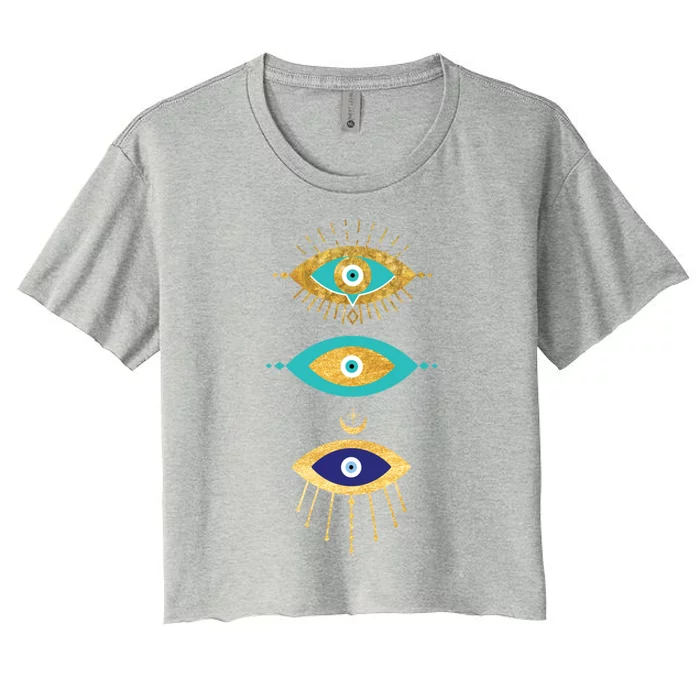 All Seeing Evil Eyes Yellow Eyelashes Curse Protection Gift Women's Crop Top Tee