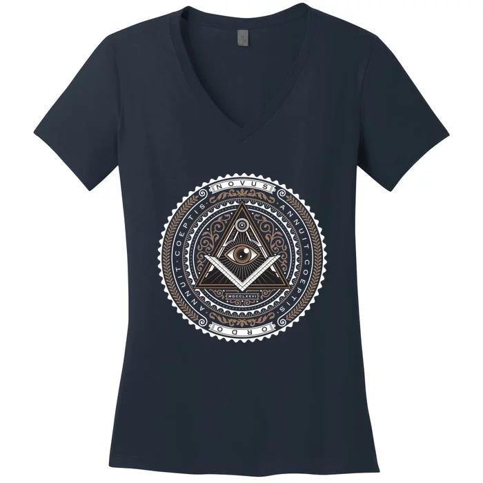 All Seeing Eye Emblem Women's V-Neck T-Shirt