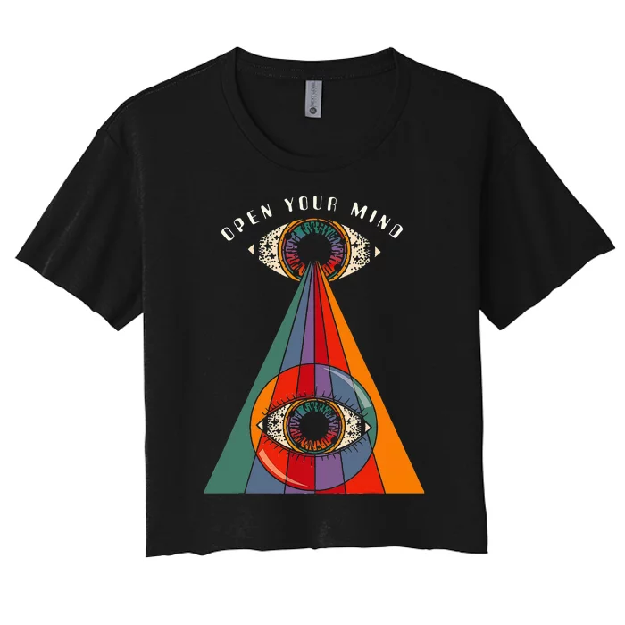 All Seeing Eye Open Your Mind Evil Eye Retro 60s 70s Women's Crop Top Tee