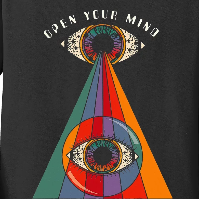 All Seeing Eye Open Your Mind Evil Eye Retro 60s 70s Kids Long Sleeve Shirt