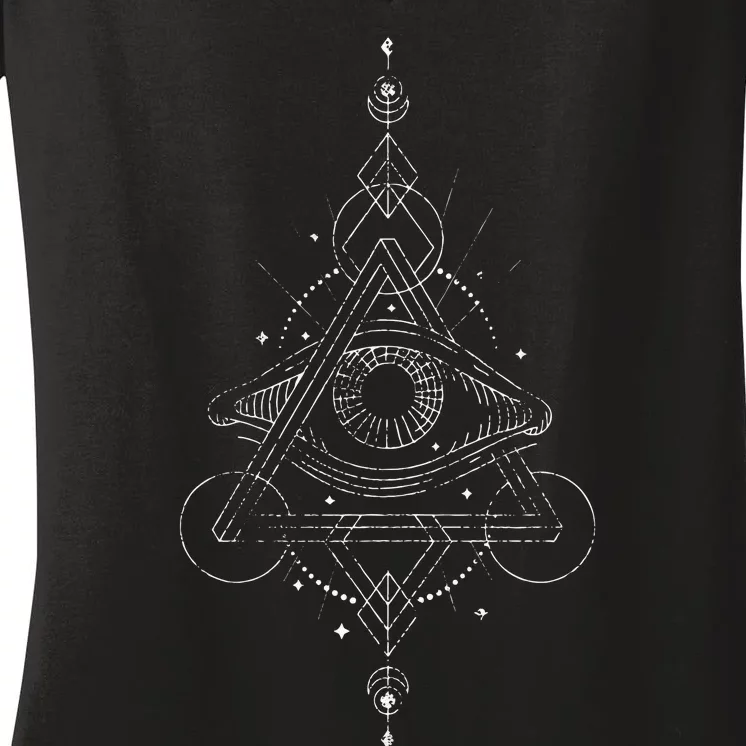 All Seeing Eye Blackcraft Alchemy Sun Moon Astrology Gift Women's V-Neck T-Shirt