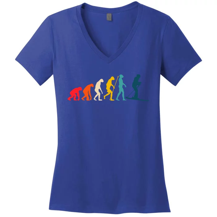 Alpine Ski Evolution Retro Vintage Slope Skiing Skier Cool Gift Women's V-Neck T-Shirt