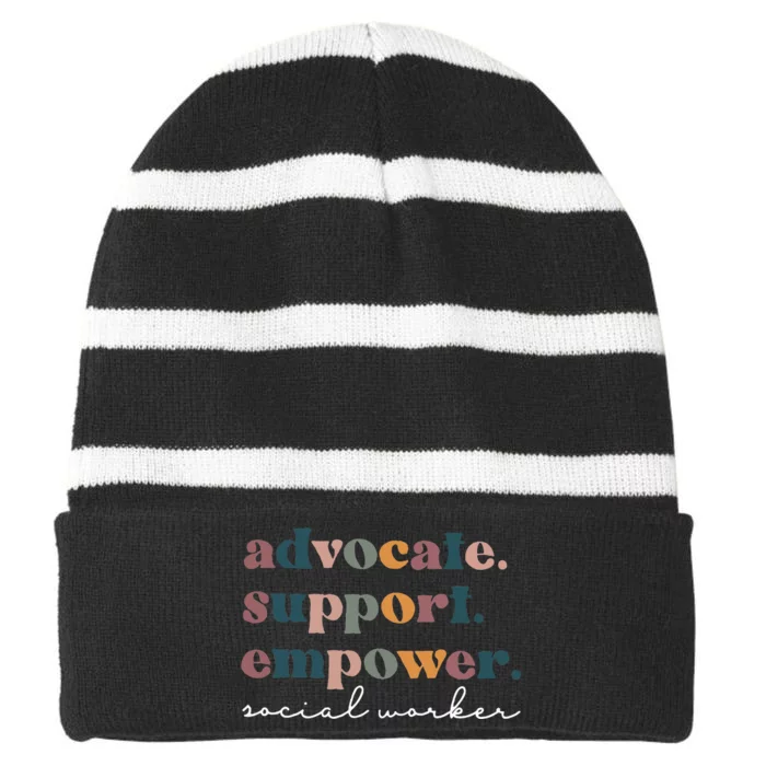 Advocate Support Empower Groovy Social Worker Graduation Msw Striped Beanie with Solid Band