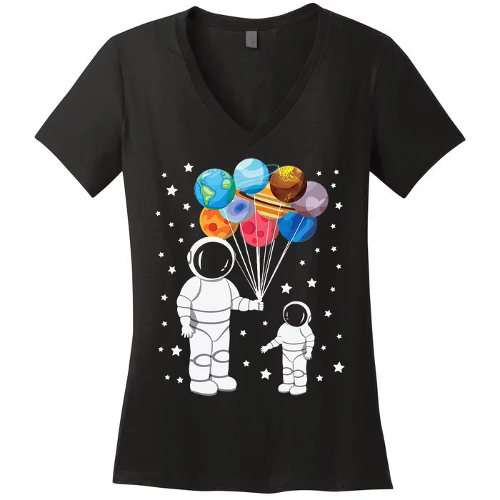 Astronaut Spaceman Funny Space Dwarf Solar System Women's V-Neck T-Shirt